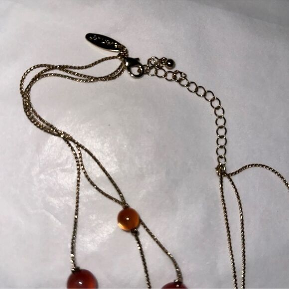 avenue Pink Tangerine Gold Tone Triple Strand Floating Illusion Necklace - Picture 5 of 5